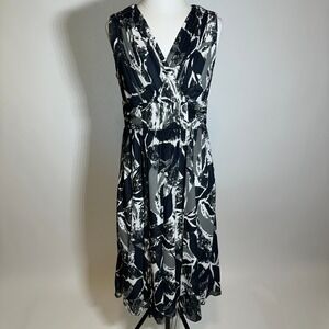 Coldwater Creek Navy/Gray Printed Sleeveless Midi Dress Womens Petite Size P8